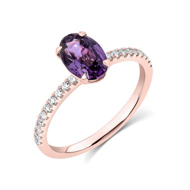 18ct Rose Gold Oval Violet Sapphire Solitaire Engagement Ring thumbnail