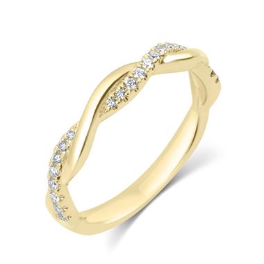 18ct Yellow Gold Plait Design Diamond Set Wedding Ring 0.13ct thumbnail