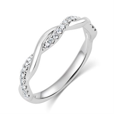 18ct White Gold Plait Design Diamond Set Wedding Ring 0.13ct thumbnail