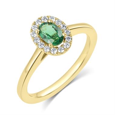 18ct Yellow Gold Oval Emerald and Diamond Halo Engagement Ring
 thumbnail