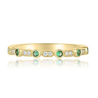 18ct Yellow Gold Vintage Style Emerald and Diamond Half Eternity Ring thumbnail