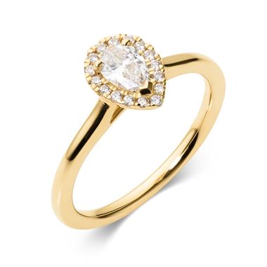 18ct Yellow Gold Pear Shape Halo Diamond Engagement Ring 0.40ct thumbnail