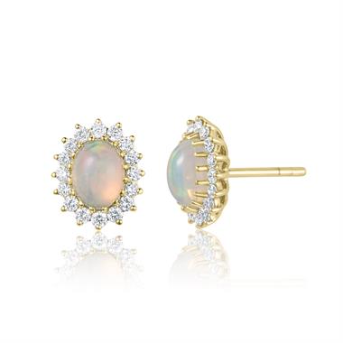 18ct Yellow Gold Opal and Diamond Cluster Stud Earrings thumbnail