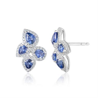 Oriana 18ct White Gold Petal Cluster Sapphire and Diamond Stud Earrings thumbnail
