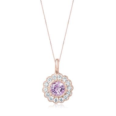 18ct Rose Gold Pink Sapphire and Diamond Cluster Pendant thumbnail 