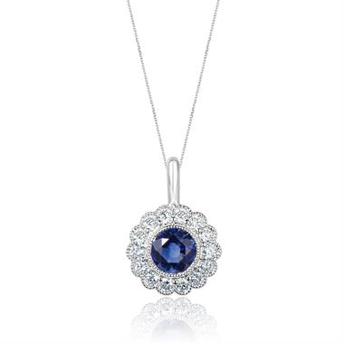 18ct White Gold Sapphire and Diamond Cluster Pendant thumbnail