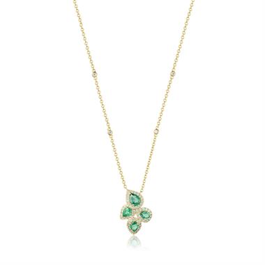Oriana 18ct Yellow Gold Petal Cluster Emerald and Diamond Necklace thumbnail