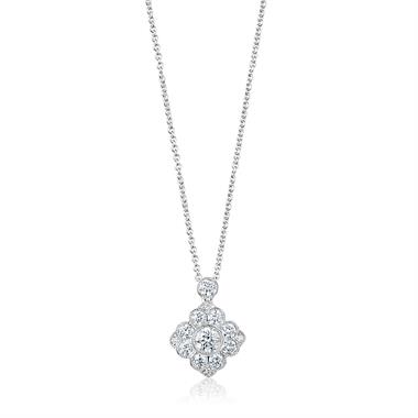 18ct White Gold Vintage Style Diamond Cluster Necklace thumbnail