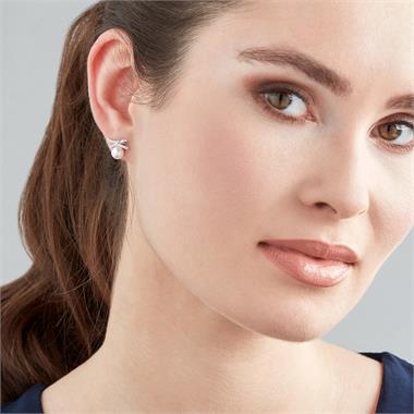 Isla 18ct White Gold Bow Design Pearl and Diamond Stud Earrings thumbnail
