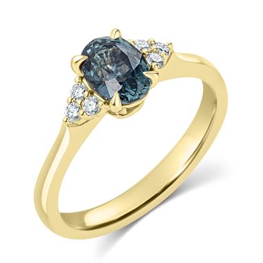18ct Yellow Gold Oval Teal Sapphire and Diamond Engagement Ring thumbnail