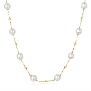 18ct Yellow Gold Akoya Pearl and Diamond Necklace thumbnail