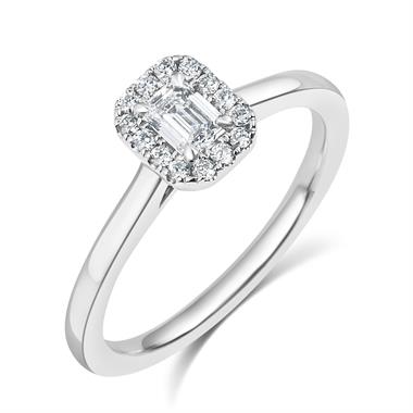 Platinum Emerald Cut Diamond Halo Engagement Ring 0.38ct thumbnail
