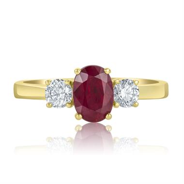 18ct Yellow Gold Oval Ruby and Diamond Three Stone Engagement Ring thumbnail