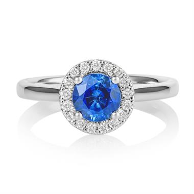 Platinum Sapphire and Diamond Halo Engagement Ring  thumbnail