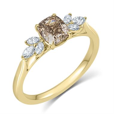 18ct Yellow Gold Cushion Cut Cognac Diamond Engagement Ring 1.02ct thumbnail
