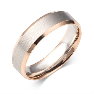 Platinum and 18ct Rose Gold Bevel Detail Wedding Ring thumbnail