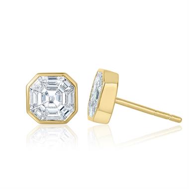18ct Yellow Gold Asscher Shape Illusion Detail Diamond Stud Earrings 0.94ct thumbnail