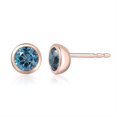 18ct Rose Gold London Blue Topaz Rubover Stud Earrings thumbnail