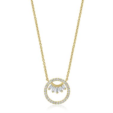 18ct Yellow Gold Circle Design Baguette Cut Diamond Necklace 0.26ct thumbnail