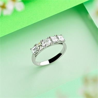 Platinum Asscher Cut Diamond Five Stone Engagement Ring 1.99ct thumbnail