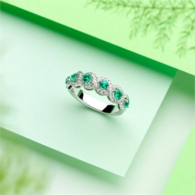 Oriana 18ct White Gold Emerald and Diamond Dress Ring thumbnail