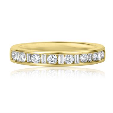 18ct Yellow Gold Alternating Baguette Cut Diamond Half Eternity Ring 0.50ct thumbnail