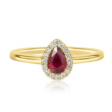 18ct Yellow Gold Ruby and Diamond Halo Engagement Ring thumbnail