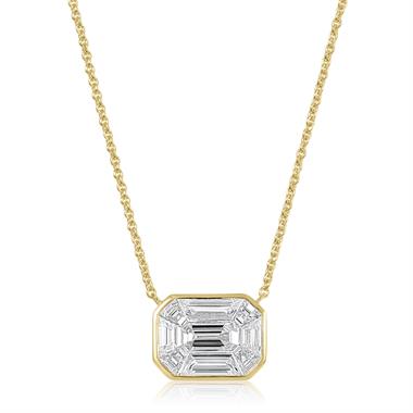 18ct Yellow Gold Emerald Shape Illusion Detail Diamond Necklace 1.00ct thumbnail
