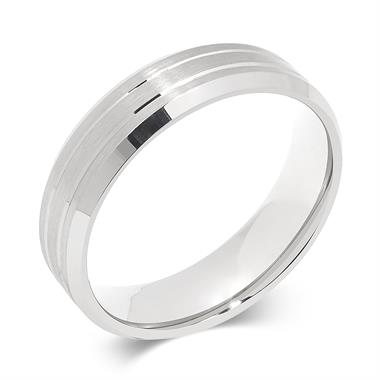 Platinum Brushed and Grooved Wedding Ring thumbnail