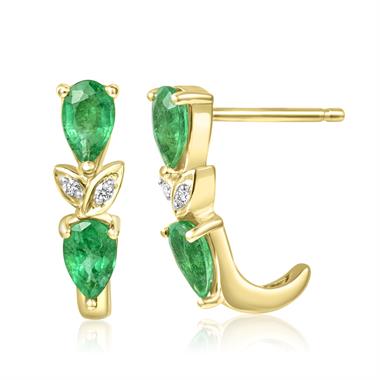 18ct Yellow Gold Emerald and Diamond Half Hoop Earrings thumbnail
