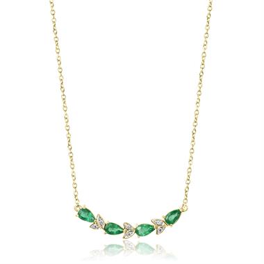 18ct Yellow Gold Emerald and Diamond Necklace thumbnail