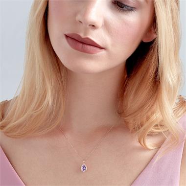 18ct Rose Gold Pear Shape Amethyst and Diamond Halo Pendant thumbnail