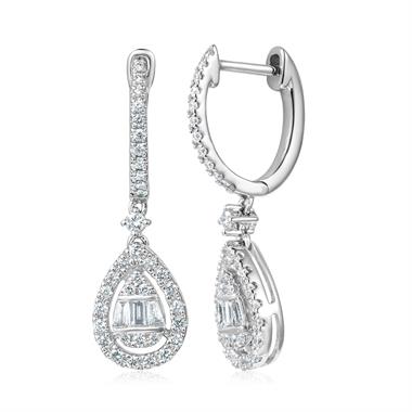 18ct White Gold Pear Shape Diamond Drop Earrings 0.44ct thumbnail