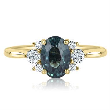 18ct Yellow Gold Teal Sapphire and Diamond Engagement Ring  thumbnail