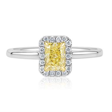 Platinum Radiant Cut Yellow Diamond Halo Engagement Ring 0.78ct thumbnail