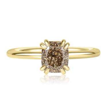 18ct Yellow Gold Cushion Cut Cognac Diamond Solitaire Engagement Ring 1.50ct thumbnail