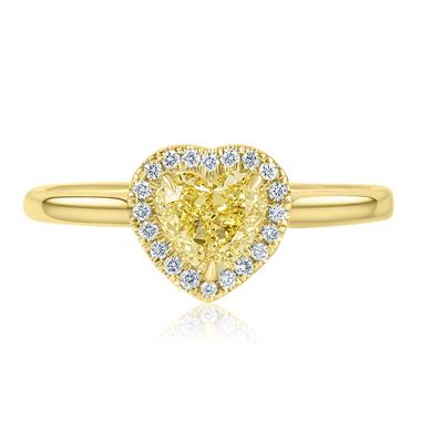 18ct Yellow Gold Heart Cut Yellow Diamond Halo Engagement Ring 0.88ct thumbnail