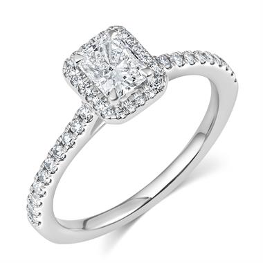 Platinum Radiant Cut Diamond Halo Engagement Ring 0.50ct thumbnail 