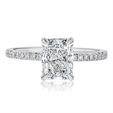 Platinum Bezel Detail Radiant Cut Diamond Halo Engagement Ring 1.71ct thumbnail