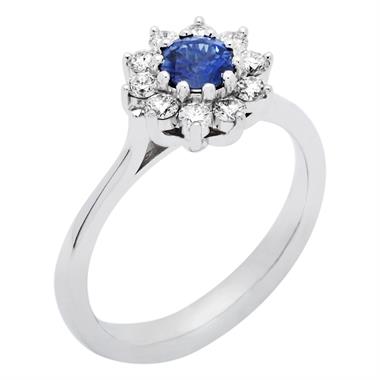 18ct White Gold Sapphire and Diamond Cluster Engagement Ring thumbnail