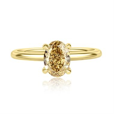 18ct Yellow Gold Oval Cognac Diamond Solitaire Engagement Ring 1.51ct thumbnail