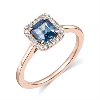 18ct Rose Gold Teal Sapphire Halo Engagement Ring 1.17ct thumbnail