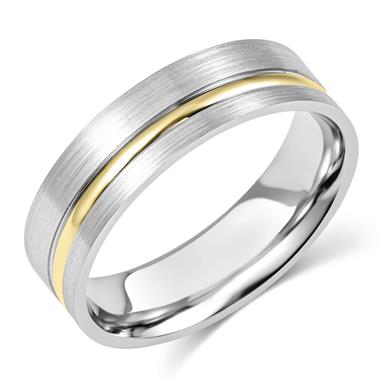 Platinum and 18ct Yellow Gold Groove Detail Wedding Ring thumbnail