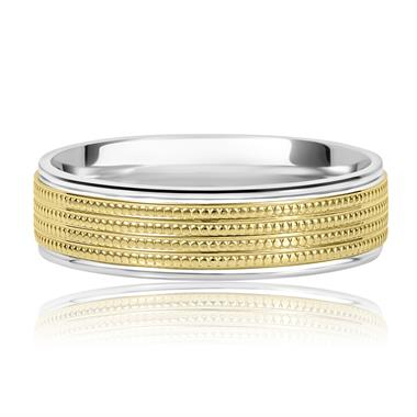 Platinum and 18ct Yellow Gold Beaded Design Wedding Ring thumbnail