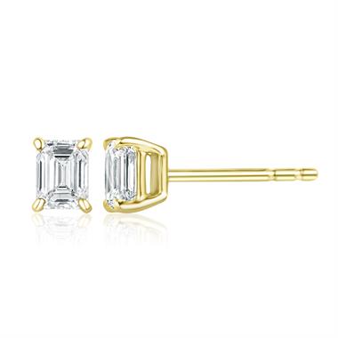 18ct Yellow Gold Emerald Cut Solitaire Stud Earrings 0.80ct thumbnail 