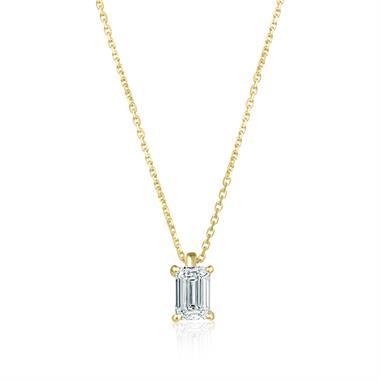 18ct Yellow Gold Emerald Cut Diamond Solitaire Necklace 0.50ct thumbnail