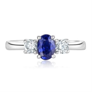 Platinum Oval Sapphire and Diamond Three Stone Engagement Ring thumbnail
