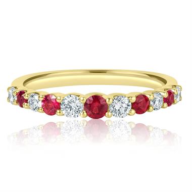 18ct Yellow Gold Ruby and Diamond Half Eternity Ring thumbnail