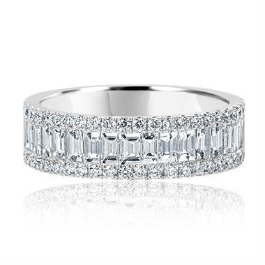 18ct White Gold Three Row Baguette Cut and Round Diamond Dress Ring 1.48ct thumbnail