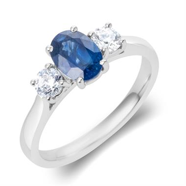 Platinum Oval Sapphire and Diamond Three Stone Engagement Ring thumbnail